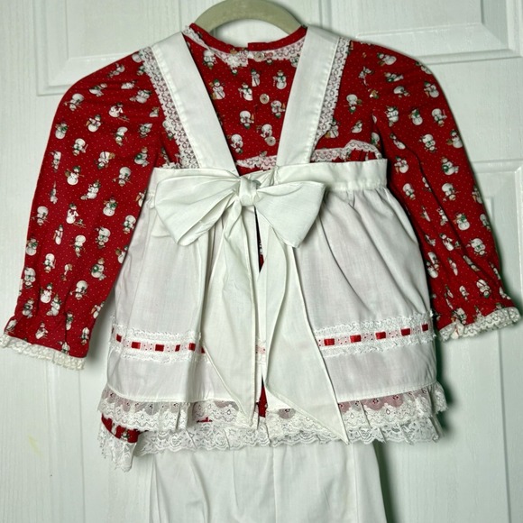 VTG Girls Dress Snowmen Frilly Ruffles Apron Top Tie Around Back Bloomers 2T 3T - Picture 3 of 8